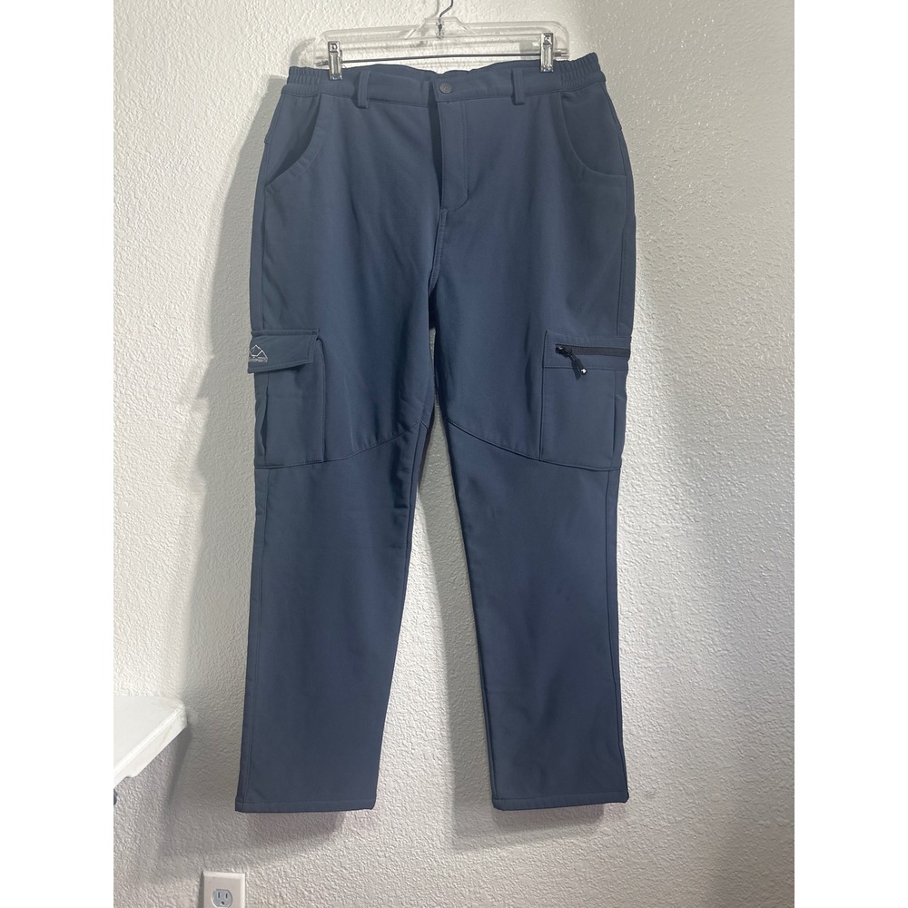 Outdoor Sports Mens XL Fleece Lined Cargo Pants Blue Softshell Hiking Trousers